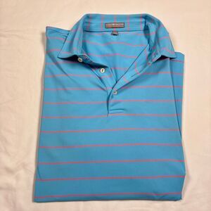 Peter Millar Summer Comfort Mens Golf Polo Shirt Size XL Blue Striped Embroidery